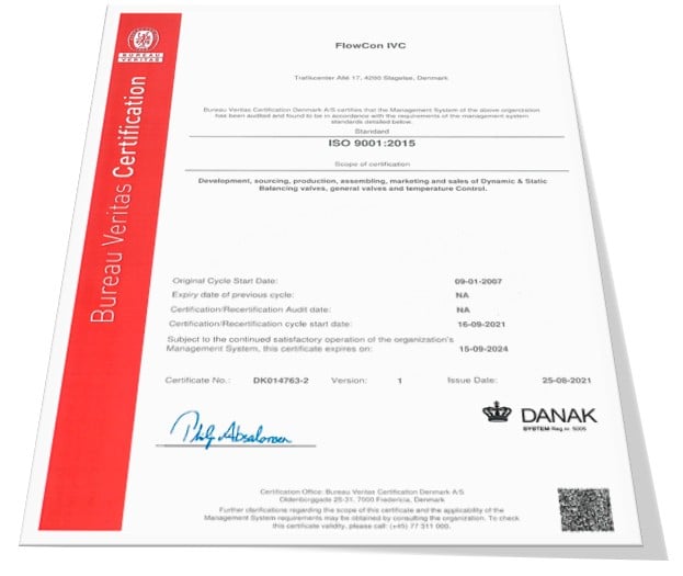 FlowCon IVC ISO Certificate